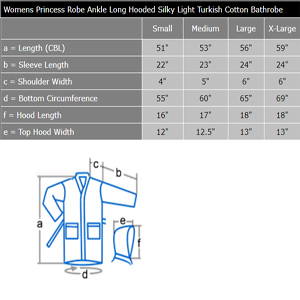 prenses model long bathrobe size chart