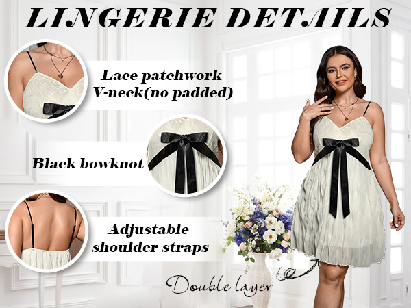 Women Plus Size Lingerie Lace Babydoll Vintage Nightgown ColorBlock Nightwear Sleepwear Night Dress