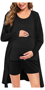 Womens Maternity Nursing Robe Set 3 Piece Pajamas for Breastfeeding Pregnancy Labor Delivery Pjs