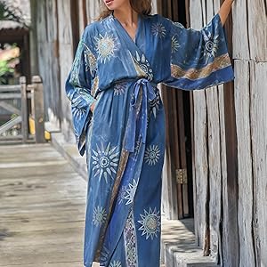 NOVICA Artisan made Women''s Handpainted Batik Patterned Long Robe from Indonesia