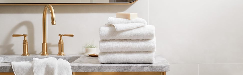 H by Frette Folded Plush White Towels