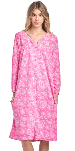 Fleece Snap-Front Lounger House Dress duster long sleeve holiday nightgown house dress 