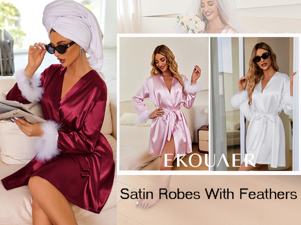satin robes with feathers