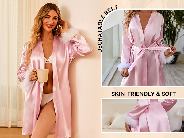 womens silk robes black bathrobe for women satin kimono robe bride bridal party ostrich feather