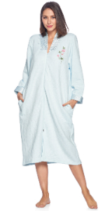 Quilted Long Sleeve Zip Up House Dress Robe