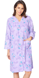Long Sleeve warm nightgown fancy night dress snap front duster