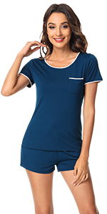 WiWi Womens Pajamas Set Soft Bamboo Pjs Nightwear Short Sleeve