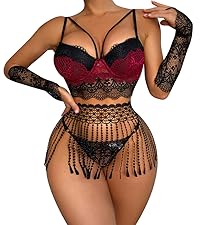 Tassel Woven Skirt, Long Lace Gloves, Cami Padded Top Exotic Lingerie