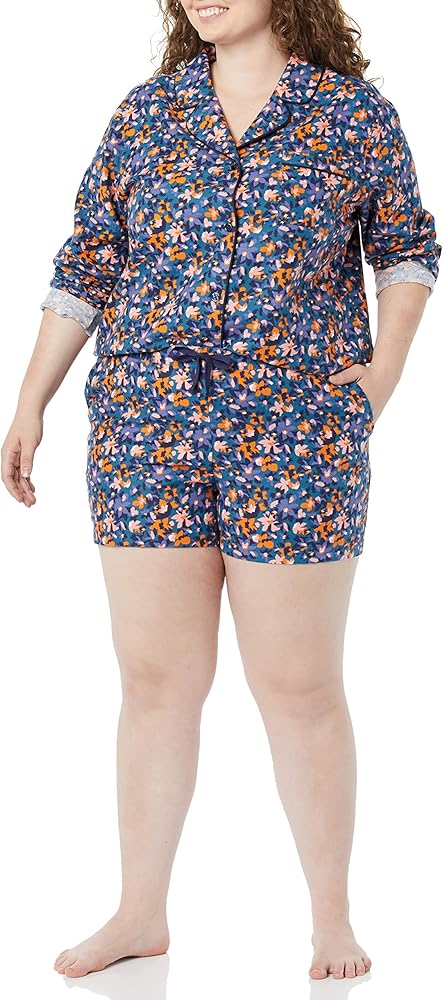 Amazon Essentials Women's Lightweight Woven Flannel Pajama Set with Shorts - Discontinued Colors