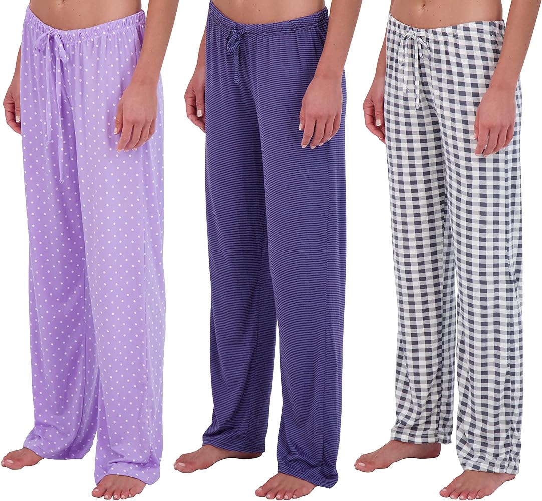 Real Essentials 3 Pack: Women’s Ultra-Soft Comfy Pajama Lounge Pants Sleepwear (Available In Fleece & Soft Knit in Plus Size)