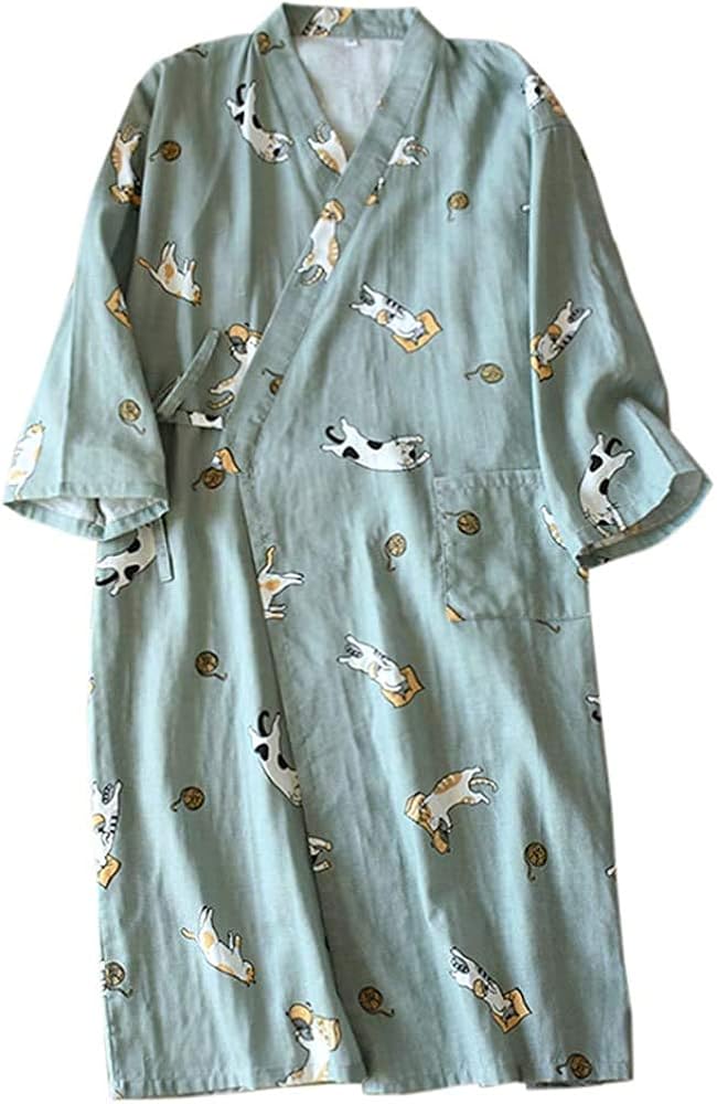 Women Cotton Kimono Bathrobe With Pockets Robe 8 Color