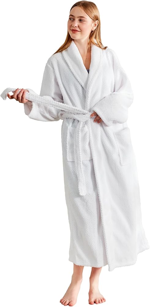 Dot Jacquard Bathrobe Fluffy Womens Plush Soft Robe, Warm, Premium Fleece Sherpa Shaggy Bathrobe