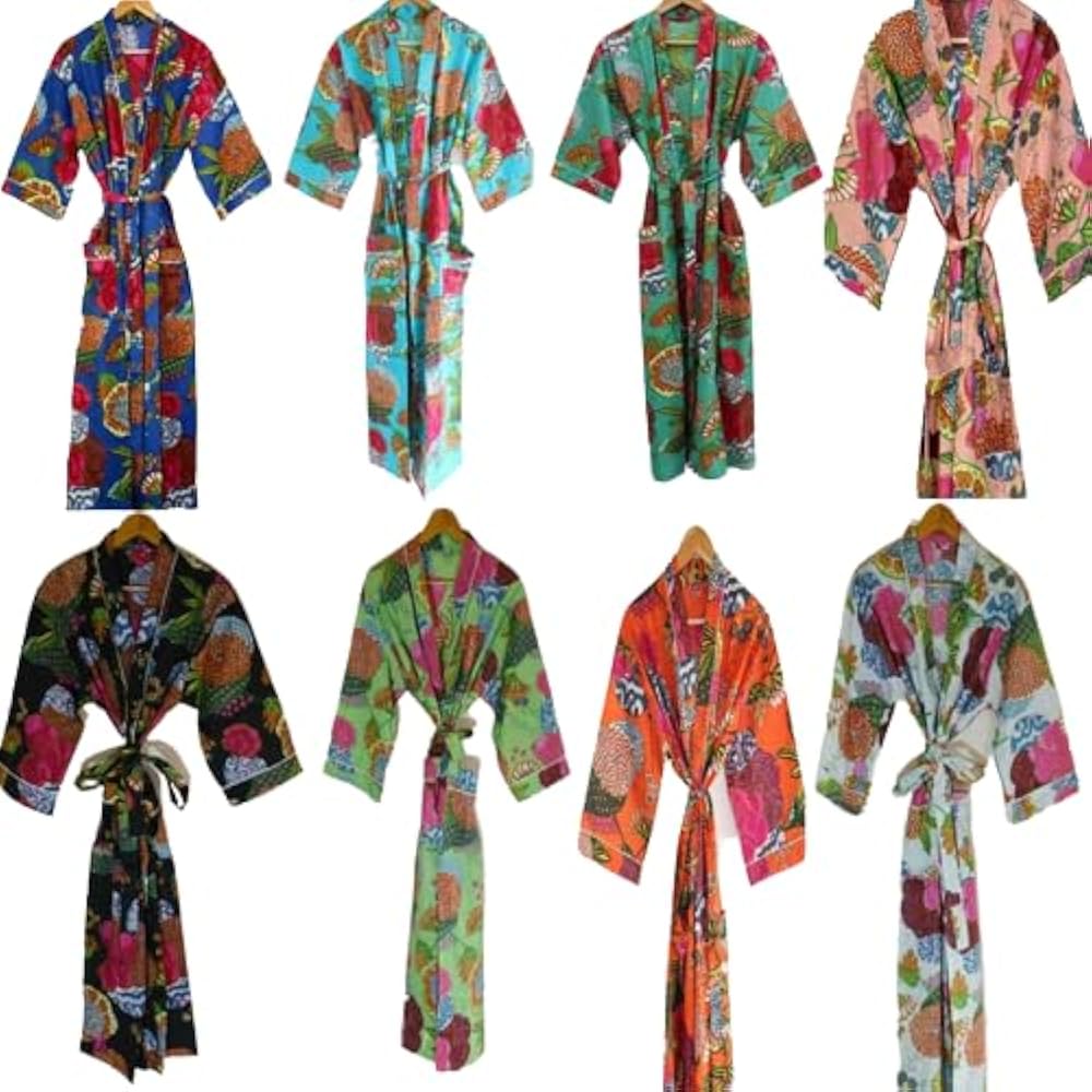 Indian Fruit Print Cotton Kimono Robe,House Robe,Women Night Gown,Block Print Light Wait Kimono
