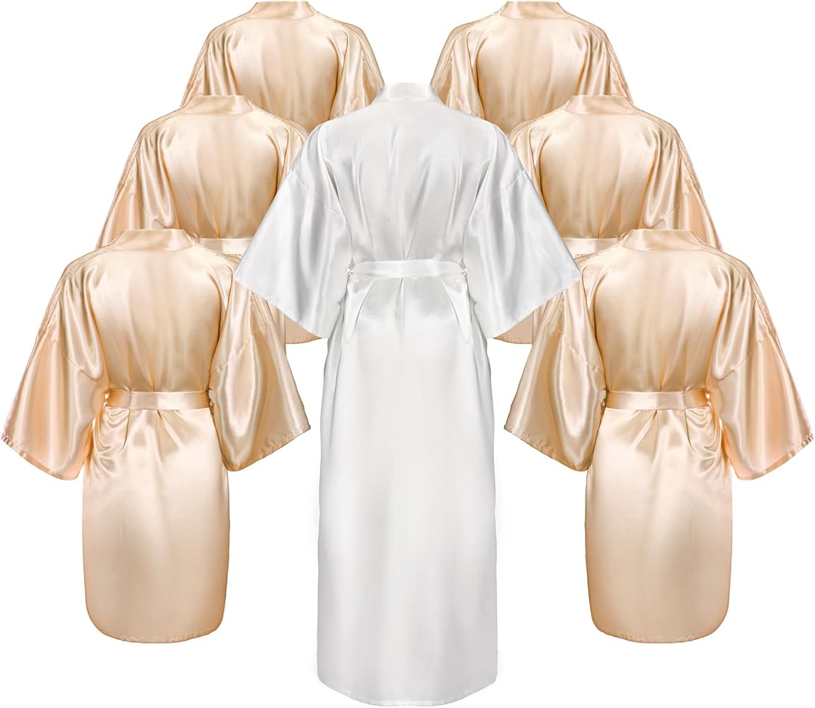 7 Pcs Bride Bridesmaid Robes Set for Wedding Women Long Bridal Kimono Robe Bridesmaid Short Robe for Women Bridal Party Gifts