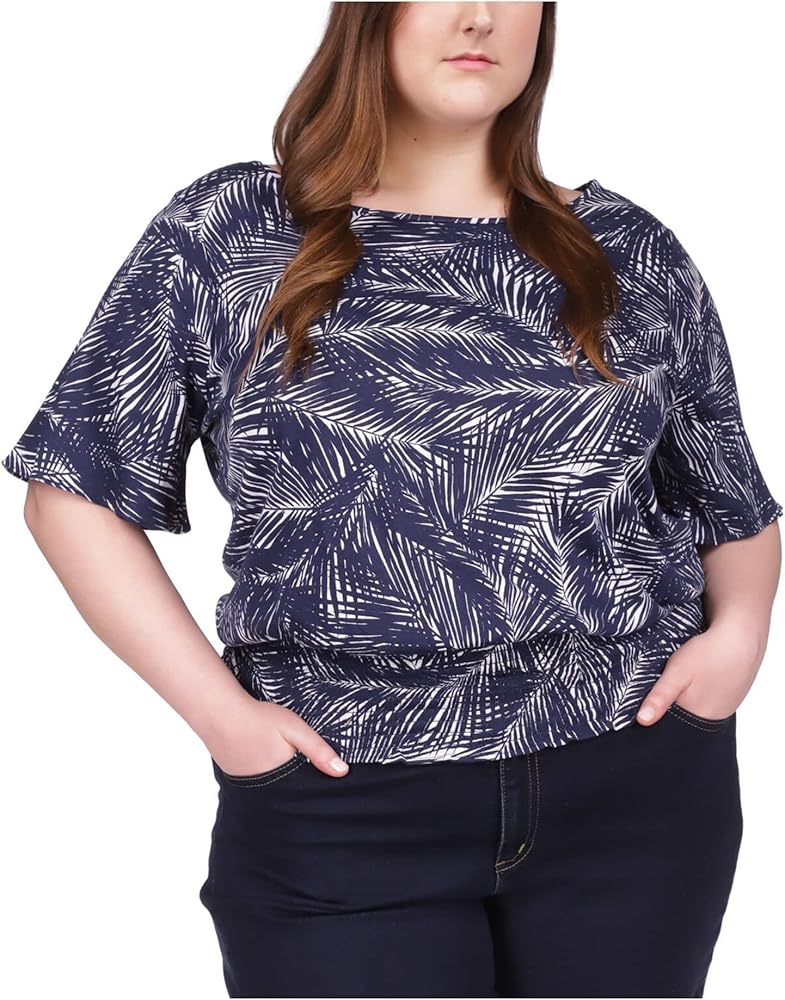 Michael Michael Kors Women’s Plus Size Palm-Print Kimono Top Midnight Blue 0X