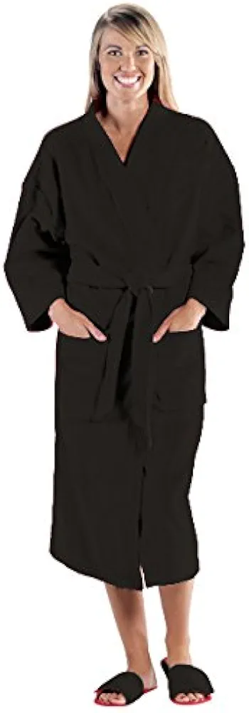 RV1001-BLACK-OS Terry Velour Kimono Robe, One Size, Black