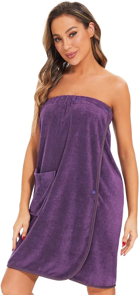Orrpally Women Shower Wrap Robe Bath Body Towel Wrap Spa Bathrobe Adjustable Snap Closure