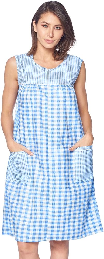 Casual Nights Women's Zip Up House Dress Sleeveless Duster Robe Housecoat Sleep Lounger