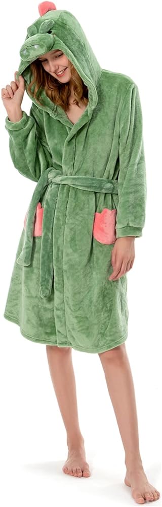OLAOLA Women Hooded Plush Robes, Soft Animal Bathrobe for Women, Cozy Warm Home Pajamas Christmas Gift