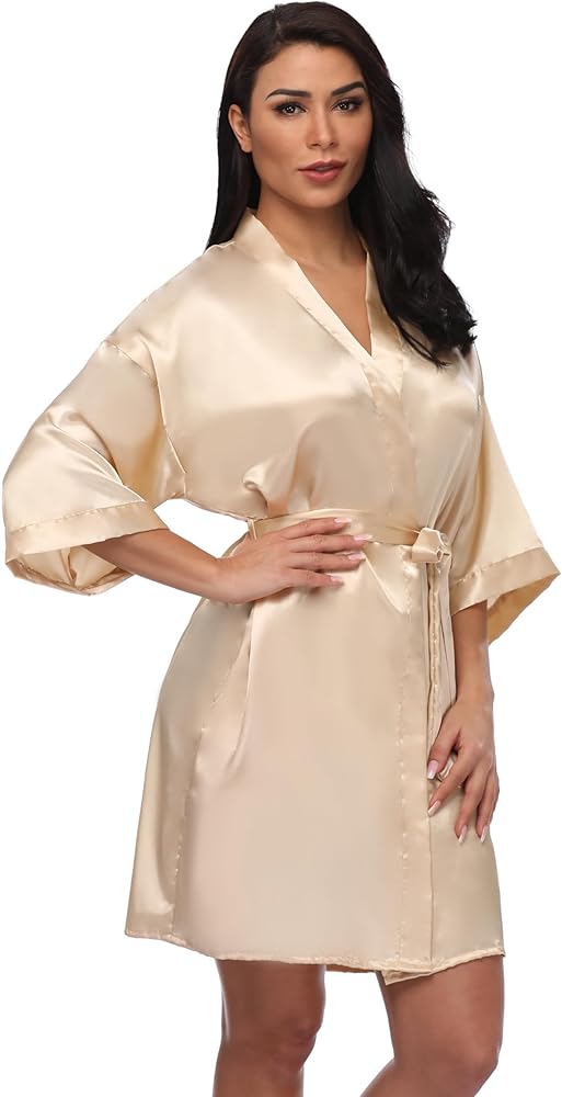 Corset Outlet Women's Short Silky Robes Womens Satin Bathrobe Bride Bridesmaid Wedding Party Sleepwear Loungewear