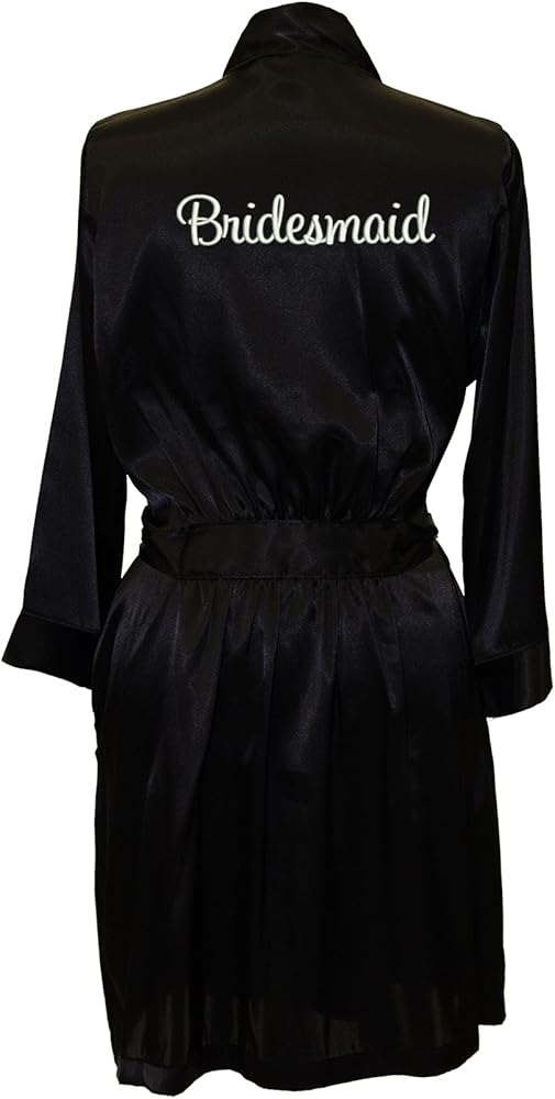 Women's Embroidered Satin Robe for Bridesmaid 2X black