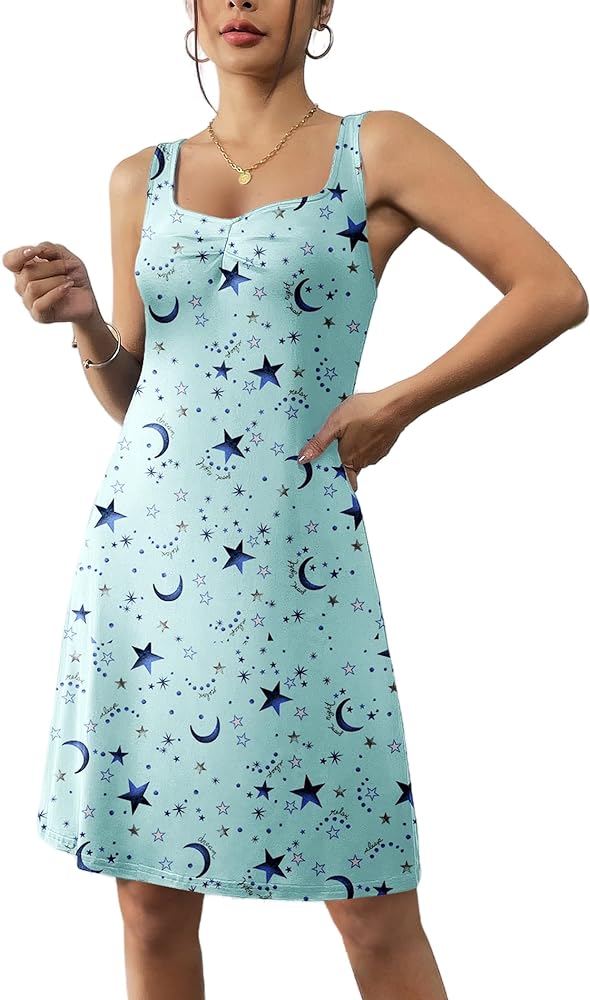 Ekouaer Nightgowns for Women Night Shirts Sleeveless Sleep Shirts Pleated Front Sleepwear Night Dress S-2XL