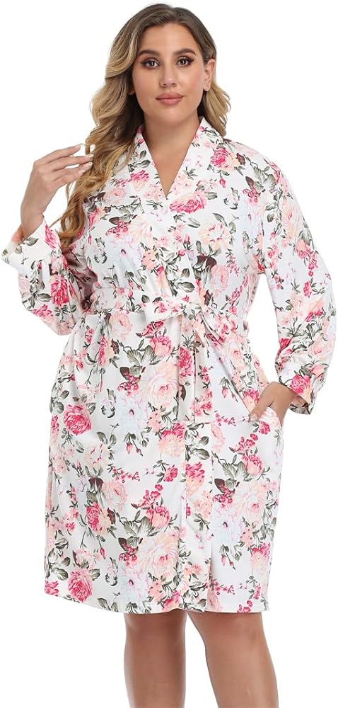 Womens Plus Size Soft Robes Modal Knit Maternity Bathrobe Short Kimonos Robes Lightweight Sleepwear