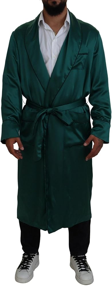 Dolce & Gabbana Green Silk Waist Belt Robe Sleepwear IT46 | S